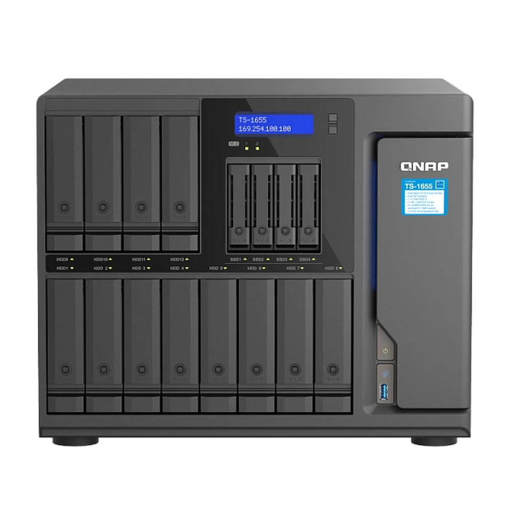Сетевое хранилище без дисков/ SMB QNAP TS-1655-8G NAS 16-Bay (12x 3.5"/2.5" HDD/SSD bays + 4x 2.5" SSD bays + 2x M.2 2280 SATA slots), Intel Atom C5125 8-core processor, 2.8GHz, 8 GB DDR4 (1 x 8 GB) u