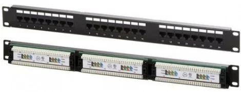 Патч-панель Патч-панель 19", кат. 5е, 1U, 24 порта UTP, с возможность установки заднего органайзера