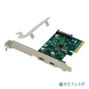 ORIENT AM-U3142PE-2С, Контроллер PCI-Ex4 v3.0, USB 3.2 Gen2, скорость до 10 Гбит/с, 2-port ext Type-C, ASM3142 chipset, разъем доп.питания, в комплекте LP планка крепления (31274)