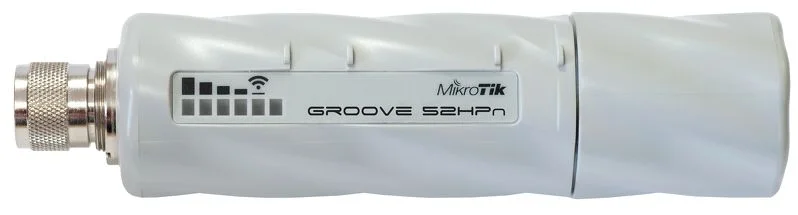 Точка доступа MikroTik Groove 52 with N-male connector, High Gain Single Chain 2.4GHz / 5GHz 802.11abgn wireless, 600MHz CPU, 64MB RAM, 1x LAN, mounting loops, POE, PSU, plastic case, RouterOS L3
