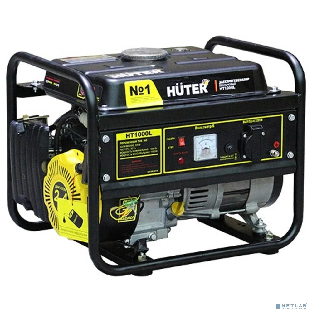 Huter HT1000L 64/1/2 Электрогенератор {четырехтактный, 1000Вт, 220В/50Гц, 75Дб, принудительное охлаждение, бак 4,8л, расход бензина 450 г/кВтч,460х365х395, 23,5 кг} 4606059015031