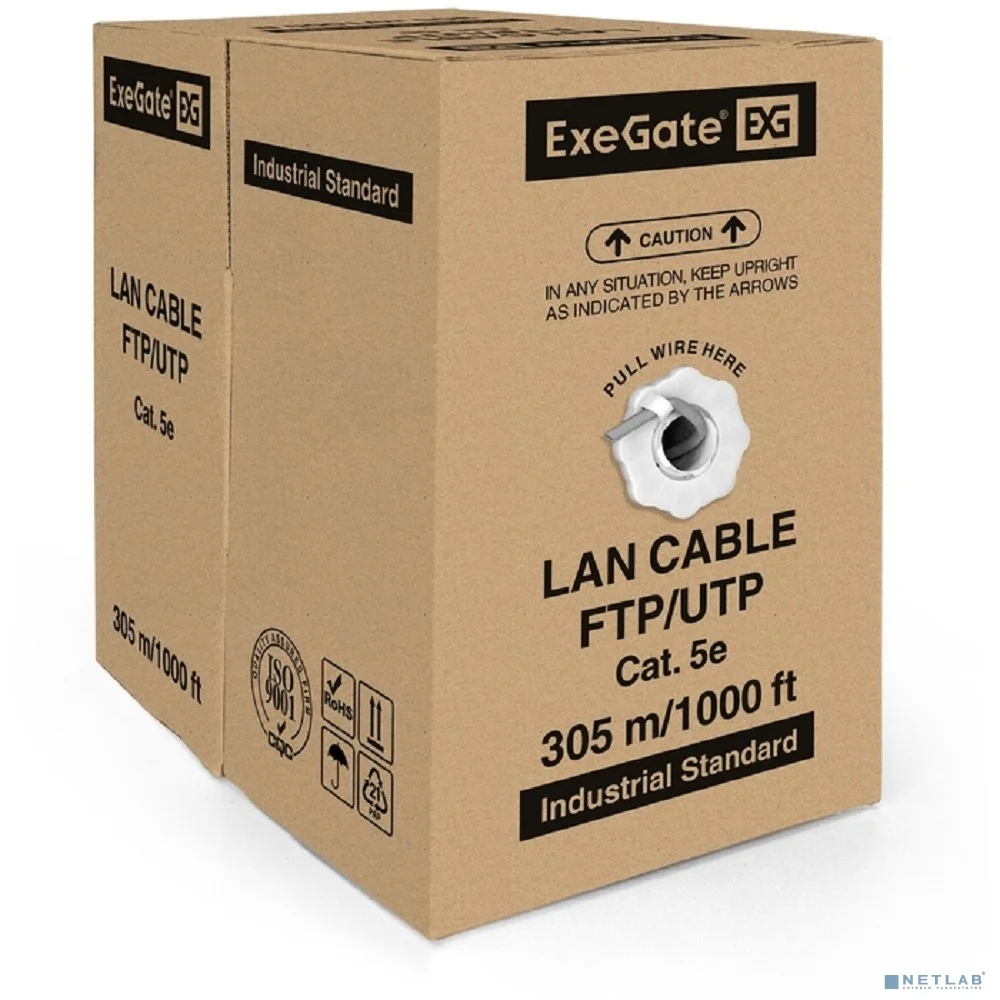 Exegate EX281815RUS Кабель Exegate UTP4-C5e-CU-S25-IN-PVC-GY-305 UTP 4 пары кат.5e медь, 25AWG, бухта 305м, серый, PVC