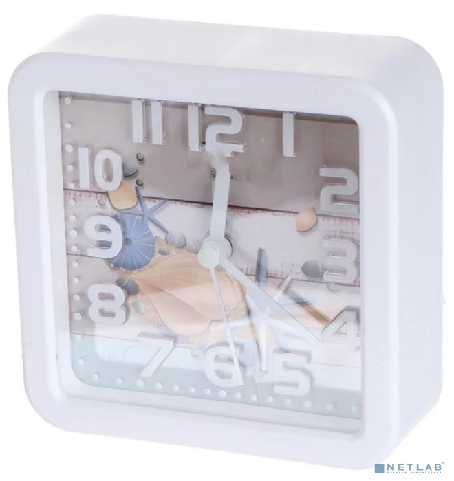 Perfeo Quartz часы-будильник "PF-TC-014", квадратные 10,5*10,5 см, ракушка