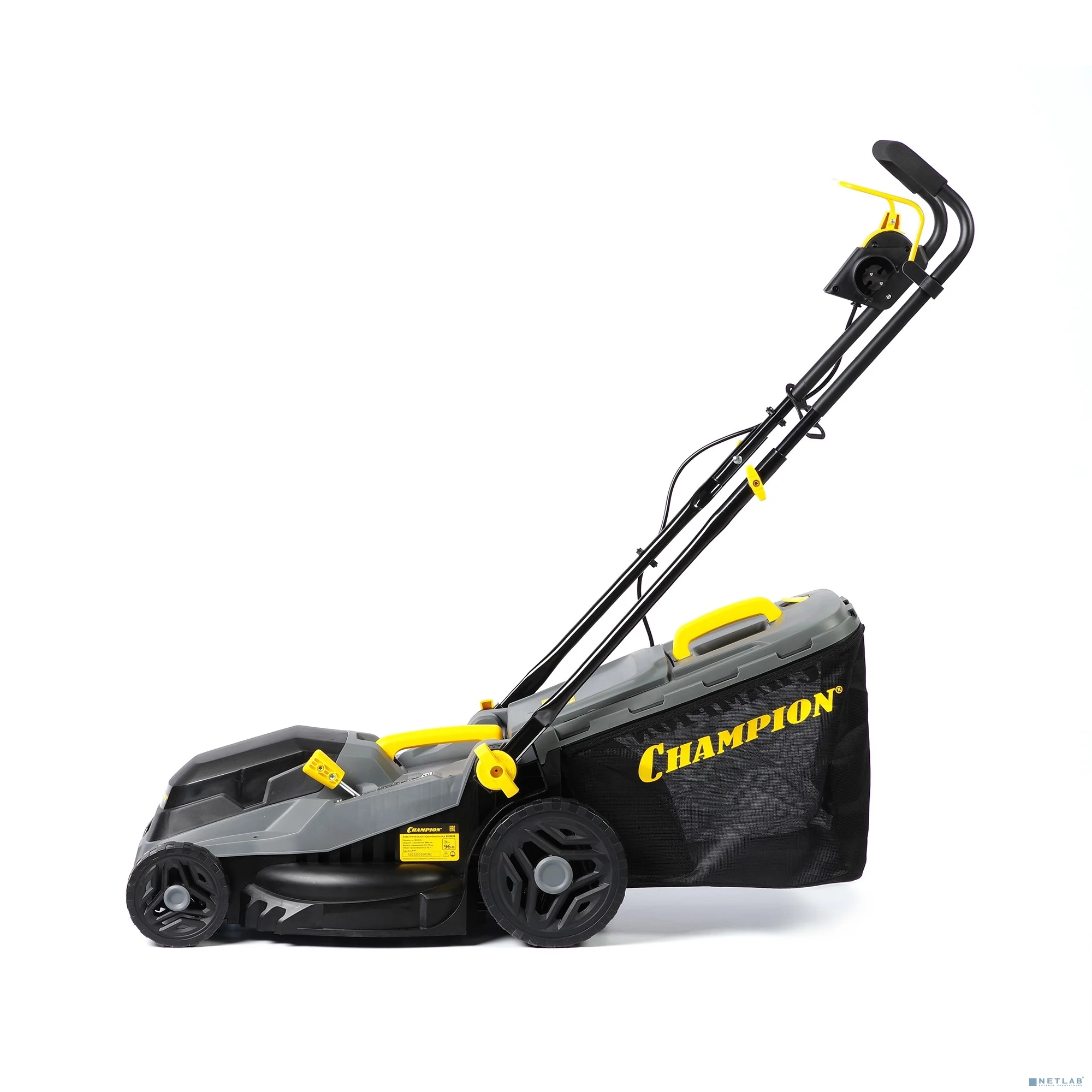 CHAMPION Газонокосилка эл. EM3816 { 1,6 кВт пласт.+ткань травосб. 42л ширина 380мм 30-75мм, 11,3кг }