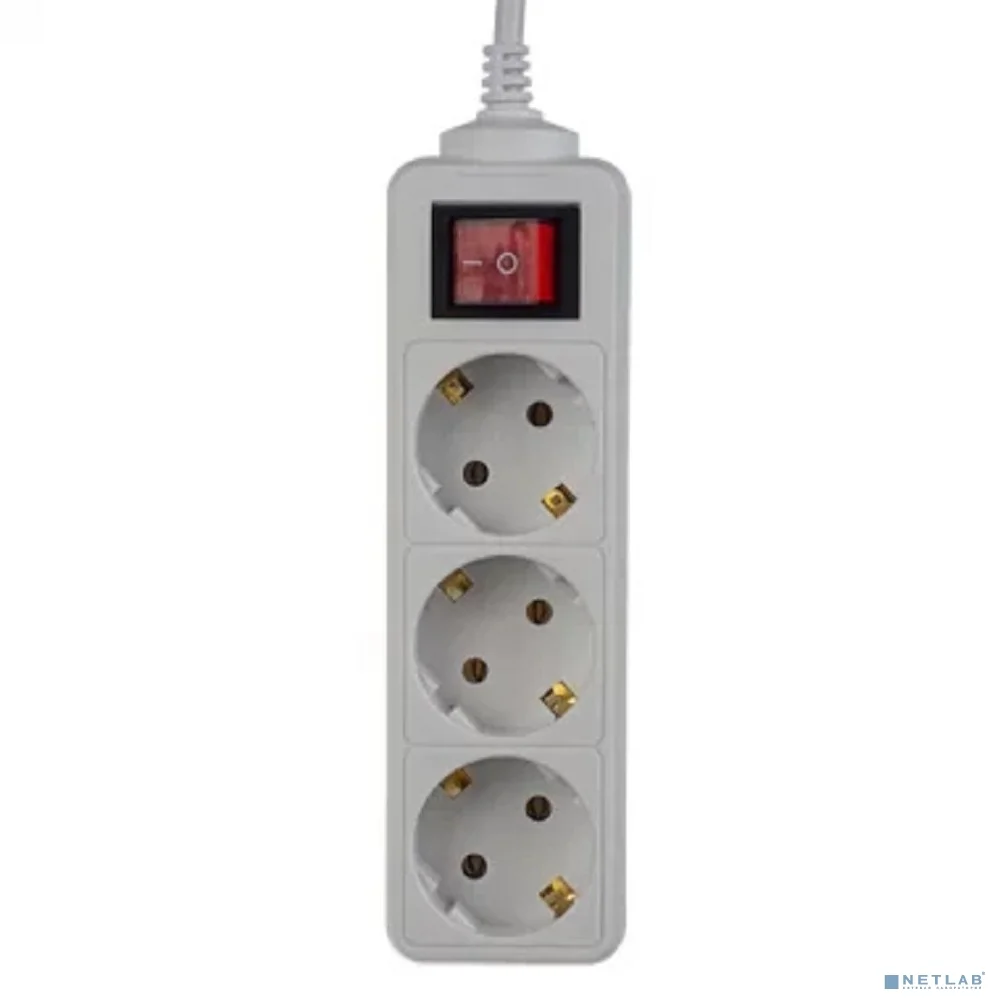Perfeo сетевой удлинитель с кнопкой "POWERMATE", 3,0м, 3 розетки, белый(PF-PM-3/3,0-W)