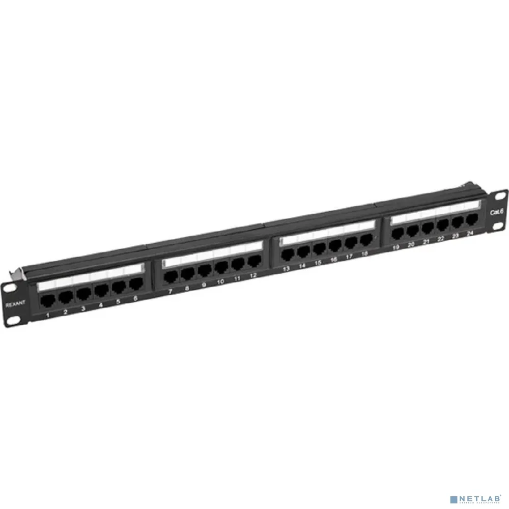 Rexant (02-0231) Панель коммутационная с кабельным органайзером 19", 1U, 24 порта, RJ-45, CAT 6, UTP PRO