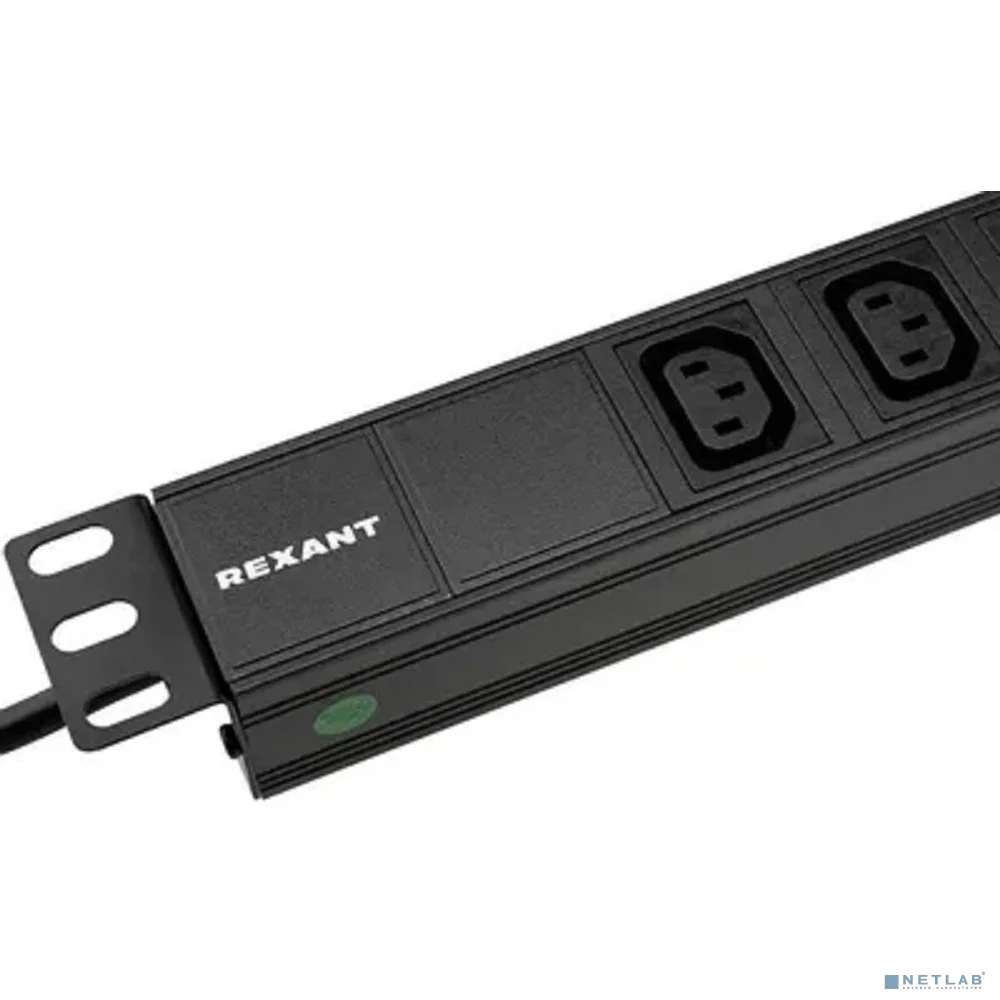 Rexant (04-0304-1) Блок распределения питания для 19" шкафов, горизонтальный, 8 розеток C13, 10A, без выкл, алюм корп, шнур 2м, вилка C14