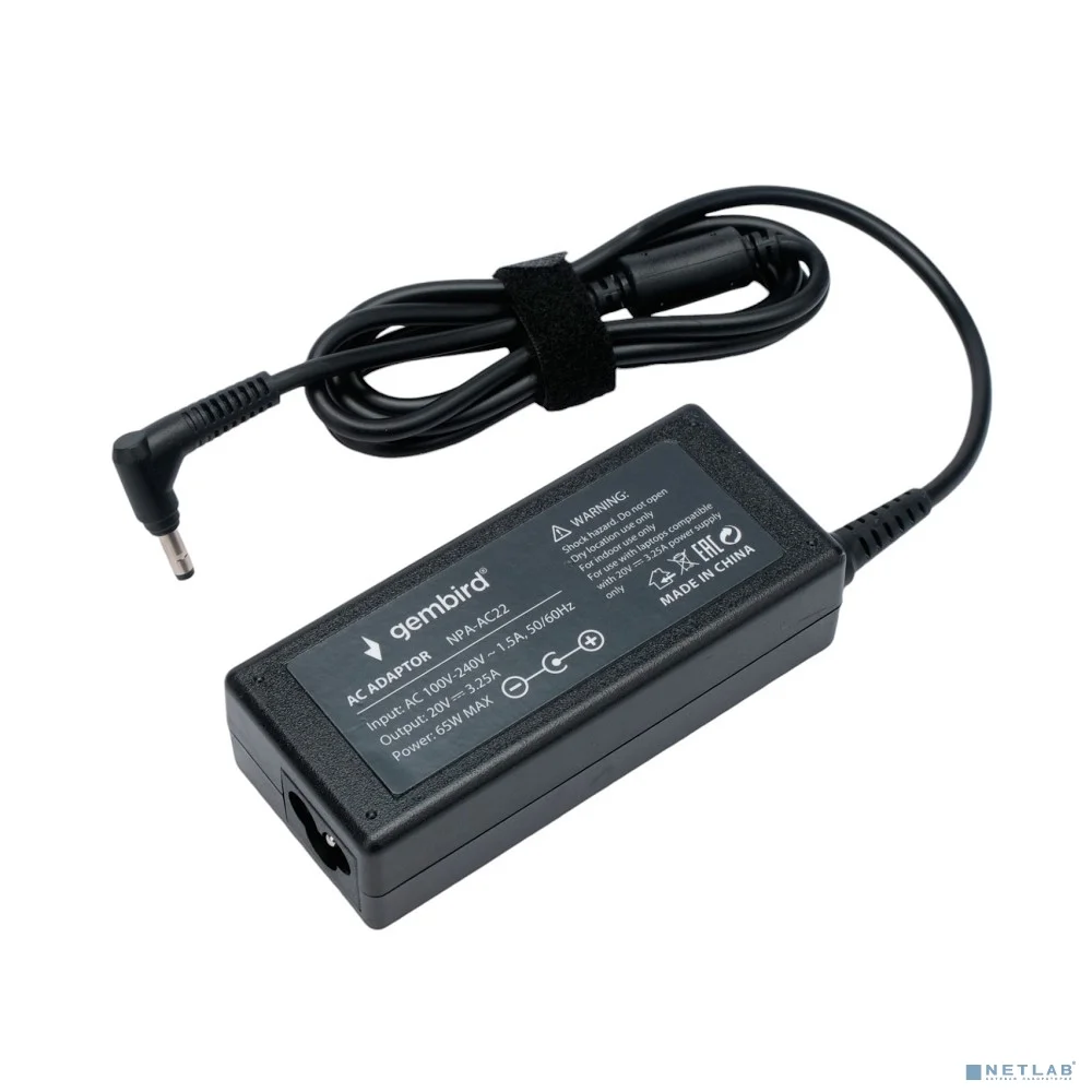 Gembird Блок питания для ноутбуков Lenovo 20В/3,25А, 65Вт, 1 штекер 4.0х1,7мм (NPA-AC22)