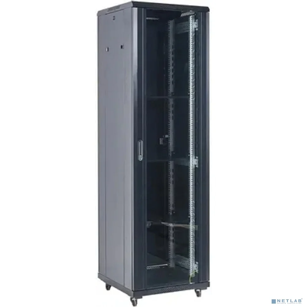 Rexant (04-2766-212) Шкаф коммутационный напольный 27U 600х600мм пер.дв.стекл металл 2 бок.пан. направл.под винты 800кг черный 230град. IP20 сталь