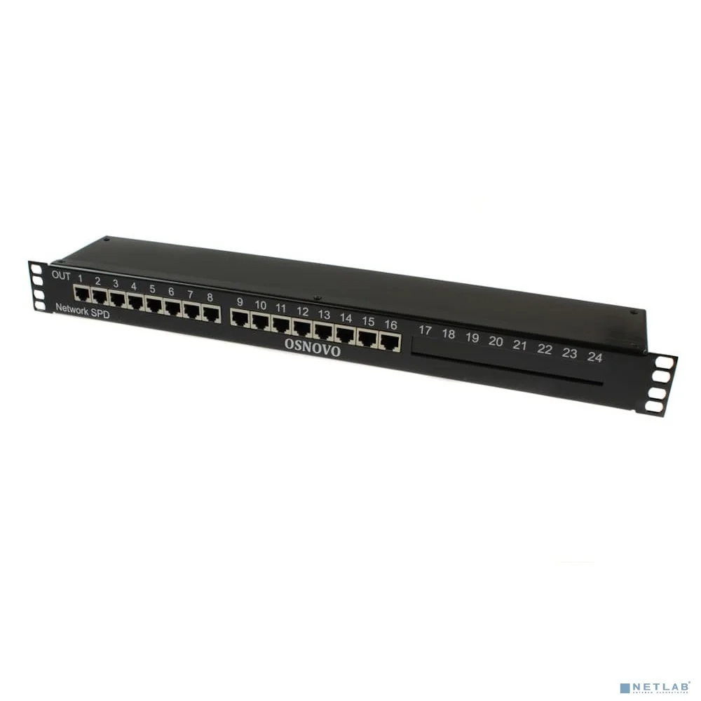 SP-IP16/1000PR 1U устройство грозозащиты для локальной вычислительной сети на 16 портов (скорость до 1000 Мб/с) с защитой линий PoE (af/at, методы A + B, контакты 1/2, 3/6, 4/5, 7/8).