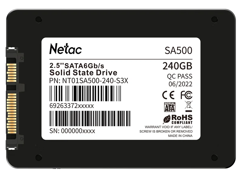 SSD накопитель Netac SSD SA500 240GB 2.5 SATAIII 3D NAND, R/W up to 520/450MB/s, TBW 120TB, 3y wty 2