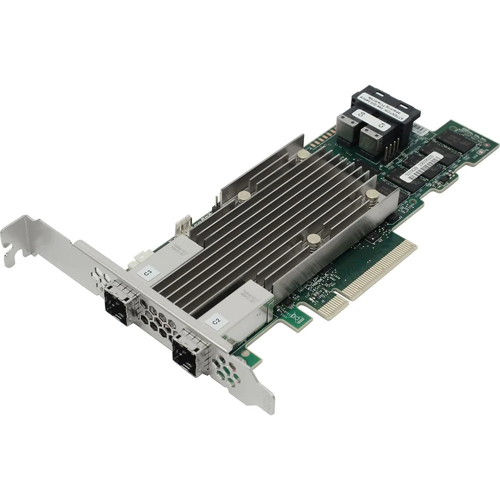 RAID-контроллер Broadcom 9480-8I8e SGL (05-50031-00 / 03-50031-15010) PCIe 3.1 x8 LP, SAS/SATA/NVMe, RAID 0,1,5,6,10,50,60, 16port(2 * int SFF8643 + 2 * ext SFF8644), 4GB Cache, 3516ROC RTL