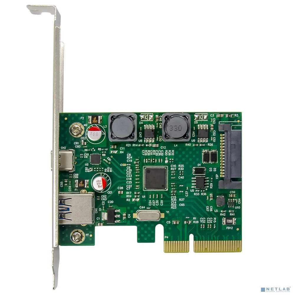 ORIENT AM-U3142PE-AC, Контроллер PCI-Ex4 v3.0, USB 3.2 Gen2, 2-port ext (Type-A + Type-C), ASM3142 chipset, разъем доп.питания, в комплекте LP планка крепления (31273)