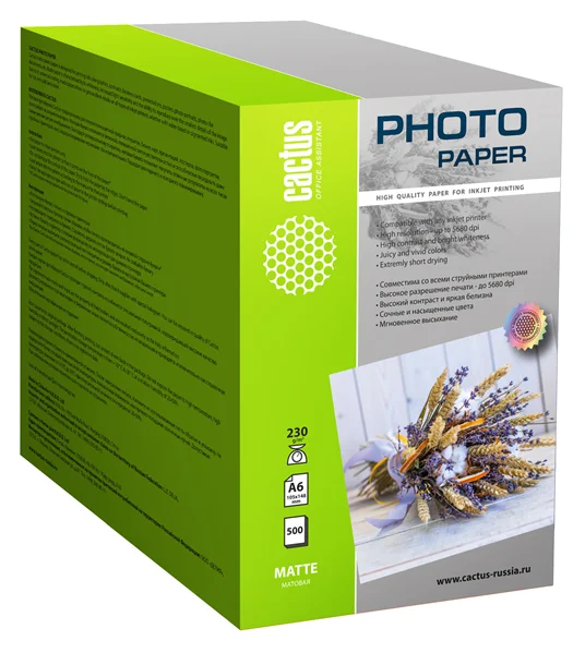 CACTUS MA6230500 Фотобумага матовая, 10х15, 230 г/м2, 500 листов