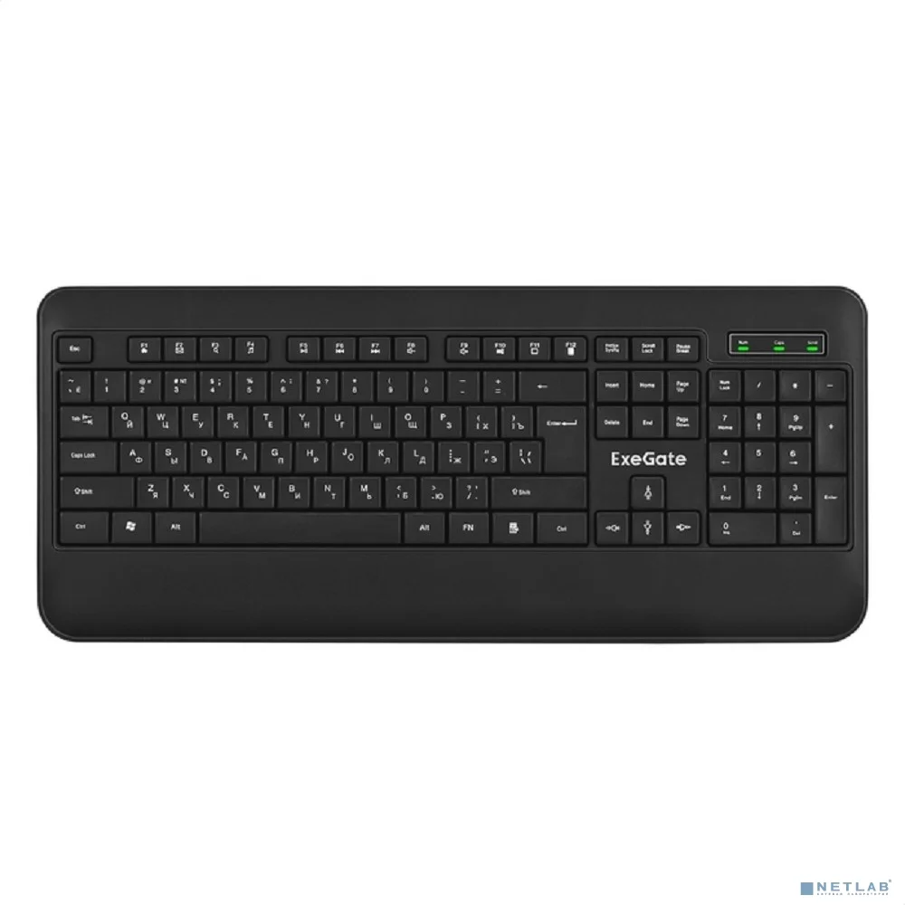 Exegate EX296922RUS Клавиатура ExeGate Professional Standard LY-E5500M (USB, полноразмерная, влагозащищенная, 104кл., Enter большой, подставка под запястья, длина кабеля 1,35м, черная, Color Box)