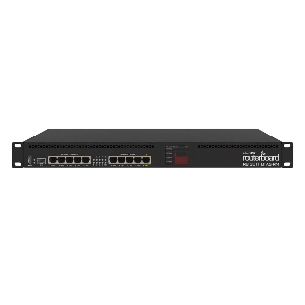 Маршрутизатор MIKROTIK RB3011UiAS-RM Router 1U 19 Rack Mount. Ethernet 10x 10/100/1000 +SFP. PoE. USB3.0, touchscreen LC
