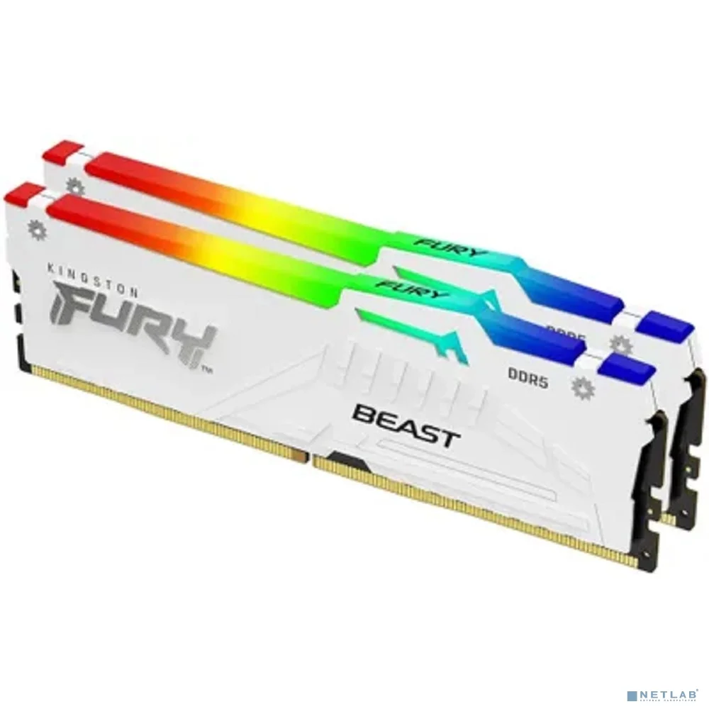 Kingston DDR5 DIMM 64GB 5600MT/s CL40 (Kit of 2) FURY Beast White RGB XMP KF556C40BWAK2-64