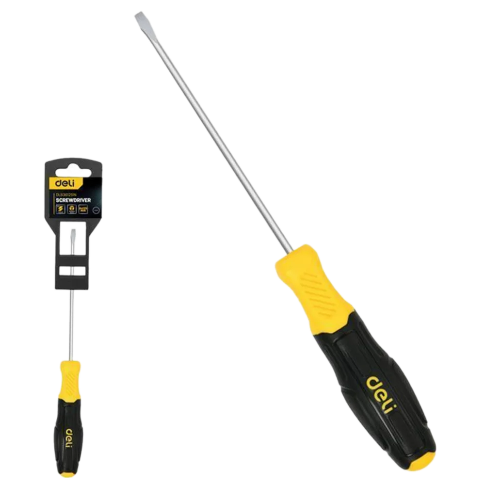 Шлицевая отвертка Deli DL6361251N 6х125мм сталь Cr-V, двухкомпонентная прорезиненная рукоять