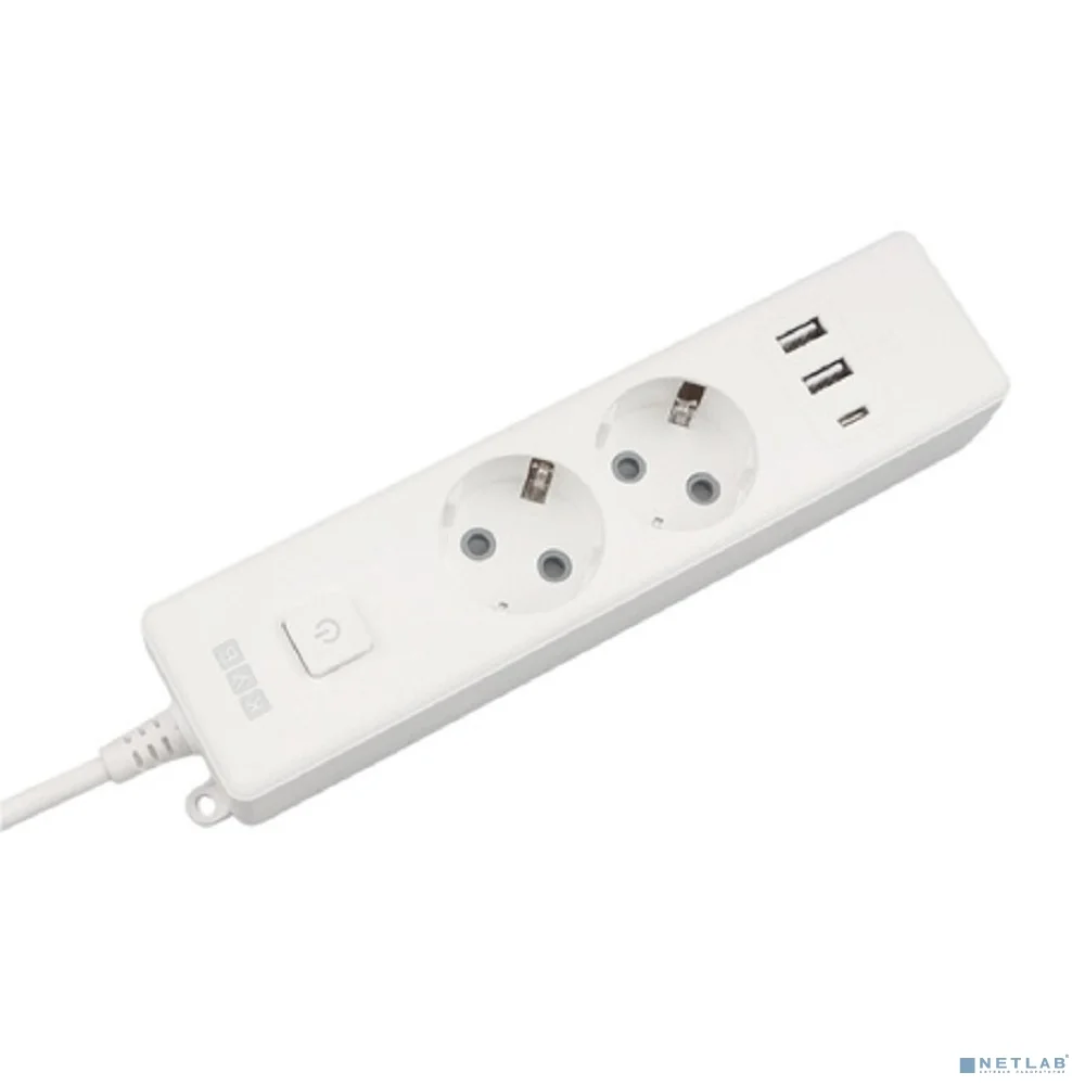 PowerCube Бытовой удлинитель (PC-4-2M) 2р с/з вык.,3USB, 3500 Вт, 16А, 1.9 м, 3*1,0 (белый) {22301}