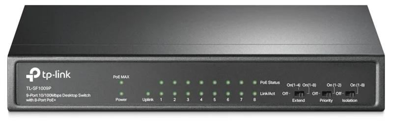TP-Link TL-SF1009P Настольный коммутатор с 9 портами 10/100 Мбит/с (8 портов PoE+)