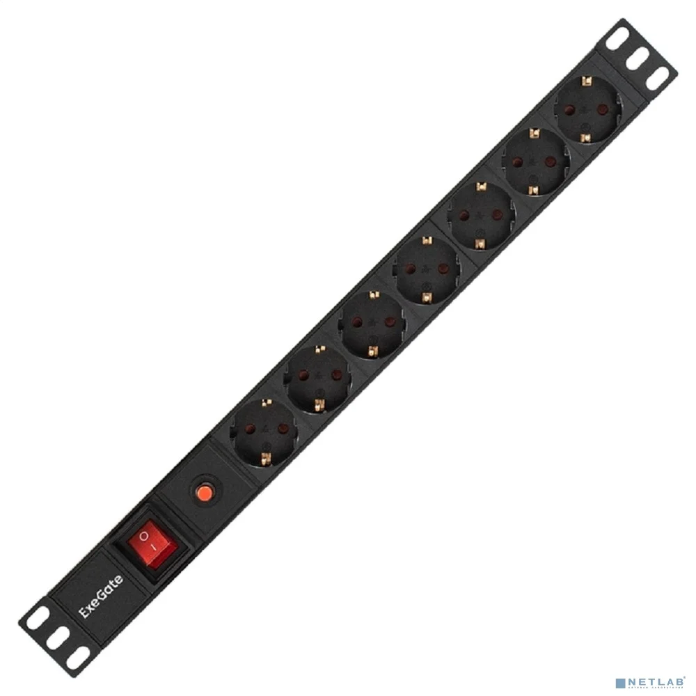 Exegate EX280837RUS Блок розеток ExeGate ServerPro PDU-19H702 Al-7S-C14-SW-O, 19",1U,алюм, 7Sch, С14, защита от перегр