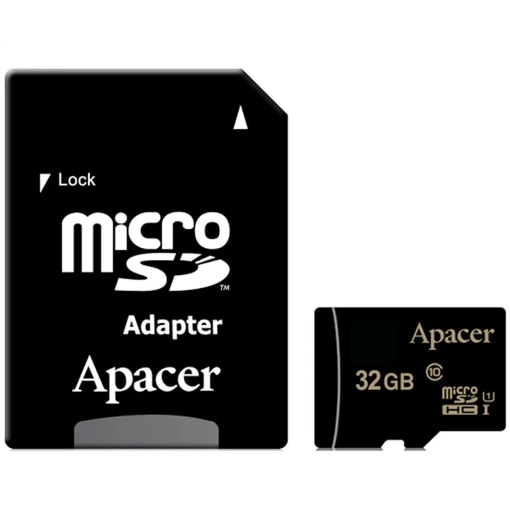 Карта памяти Apacer microSDHC 32GB Apacer Memory Card AP32GMCSH10U1-R UHS-I U1 Class 10, Adapter, (898876) Retail
