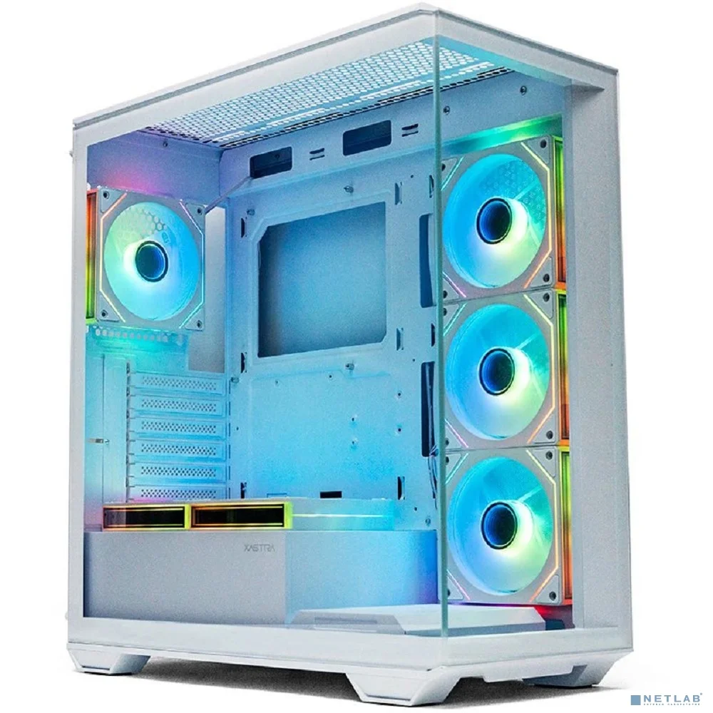 Корпус XASTRA Q600 6ARGB-C10-UC White ATX/Aquarium/Screewless/6x120mm ARGB PWM FM fans/Argb+PWM HUB 10port/ Type-C/ Q600-6FM12A-C10-UC-WH