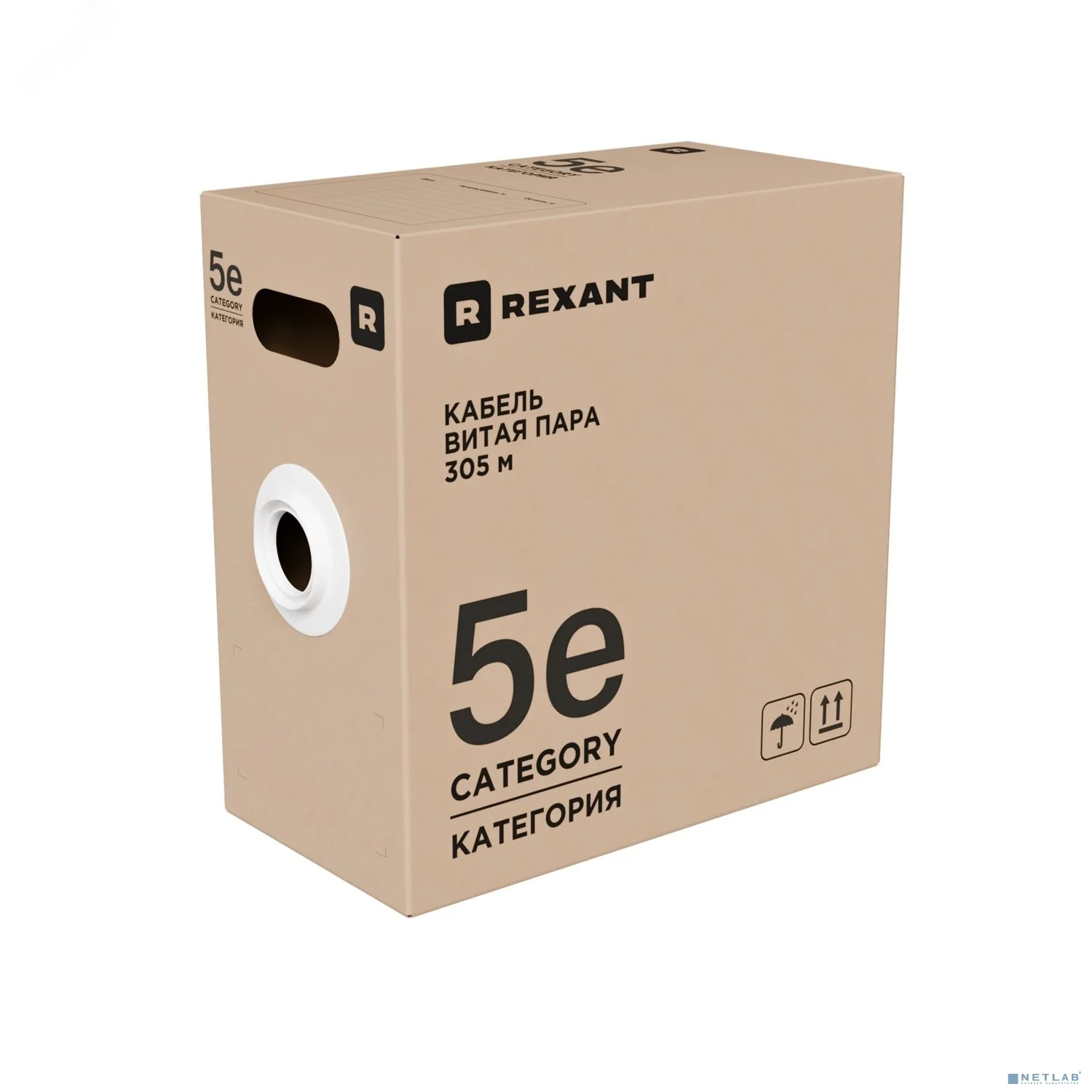 Rexant (02-0005-R) Кабель витая пара U/UTP, CAT 5е, PVC, 4x2x0,52 мм, 24AWG, INDOOR, SOLID, серый, 305м, РФ