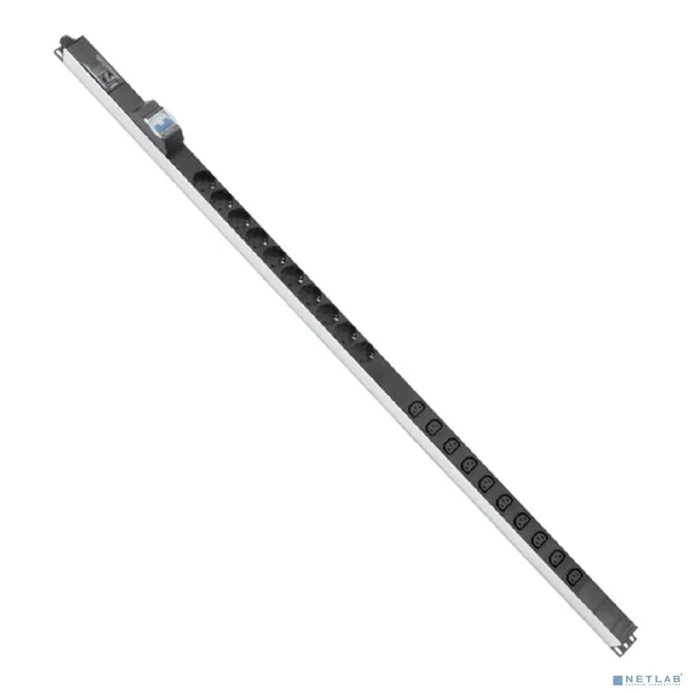 Cabeus PDU-16-10S-10C13-B-T Блок розеток для 19" шкафов, вертикальный, 10 розеток Schuko, 10 розеток IEC 320 C13, 16А, автомат защиты, алюминиевый корпус, клеммная колодка