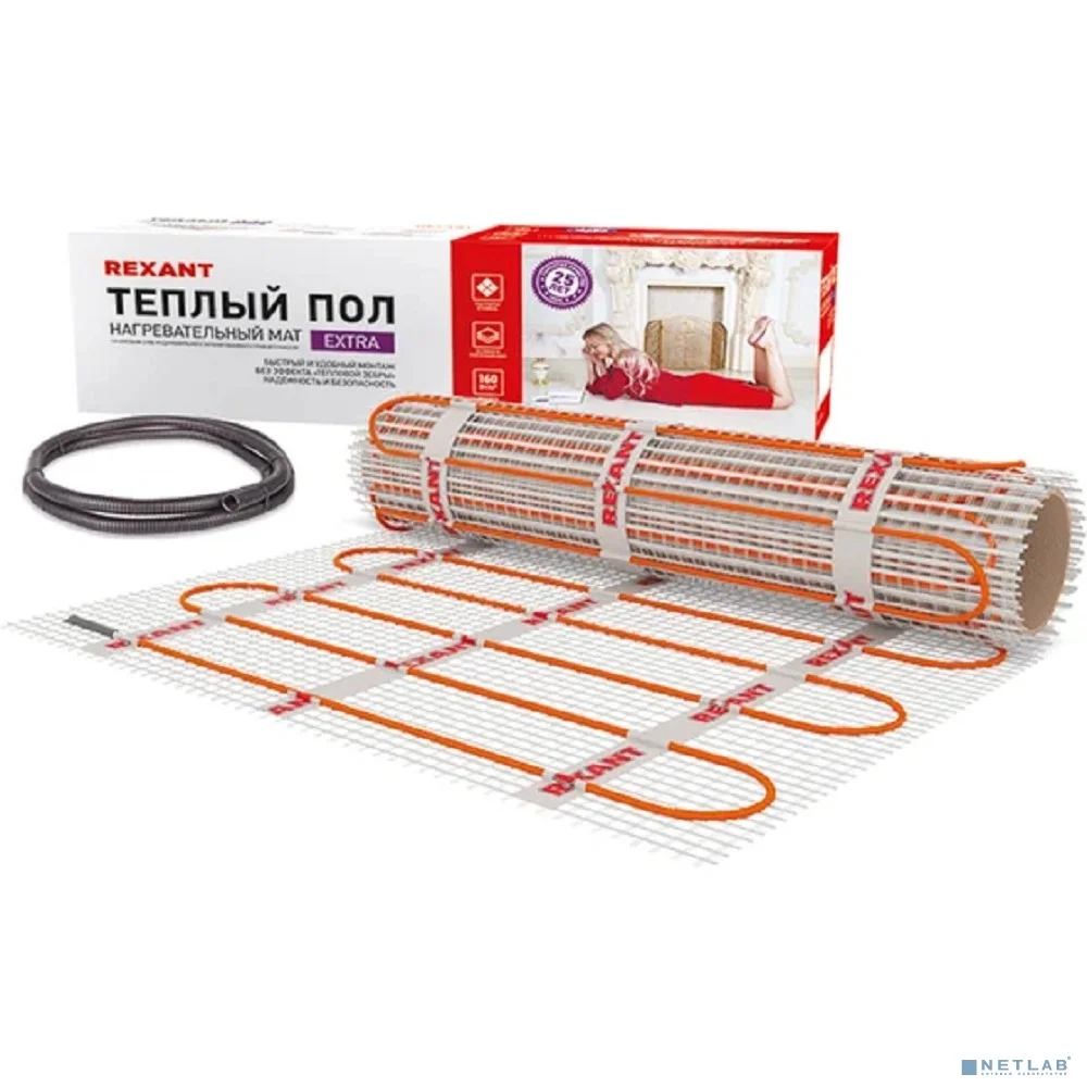 Rexant 51-0520 Теплый пол (нагревательный МАТ) Extra, площадь10,0 м2 (0,5 х 20,0 метров),1600Вт, (двух жильный)