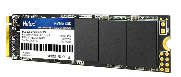 SSD накопитель Netac SSD N930E Pro 1TB PCIe 3 x4 M.2 2280 NVMe 3D NAND, R/W up to 2130/1720MB/s, IOPS(R4K) 250K/220K, TBW 600TB, 3y wty 2