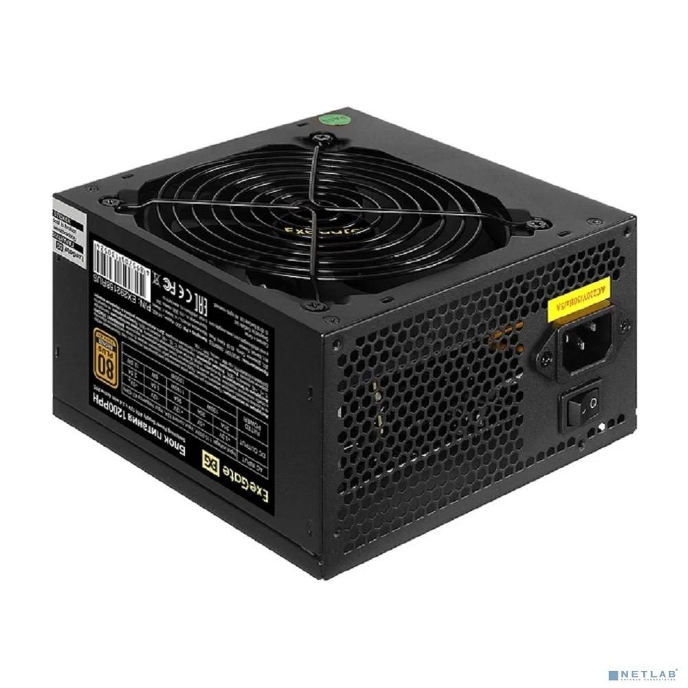Exegate EX292158RUS-OEM Блок питания 1200W ExeGate 80 PLUS® Bronze 1200PPH-OEM (ATX, APFC, КПД 89% (80 PLUS Bronze), 12cm fan, 20+4pin, 2x(4+4)pin, 6xPCI-E, 8xSATA, 4xIDE, black, RTL)