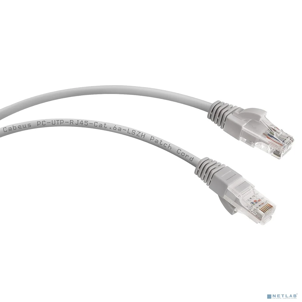 Cabeus PC-UTP-RJ45-Cat.6a-2m-LSZH Патч-корд U/UTP, категория 6а (10G), 2xRJ45/8p8c, неэкранированный, серый, LSZH, 2м