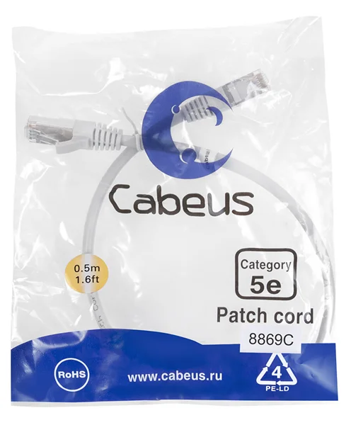 CABEUS PC-FTP-RJ45-CAT.5E-0.5M-LSZH ПАТЧ-КОРД F/UTP, КАТЕГОРИЯ 5Е, 2XRJ45/8P8C, ЭКРАНИРОВАННЫЙ, СЕРЫЙ, LSZH, 0.5М