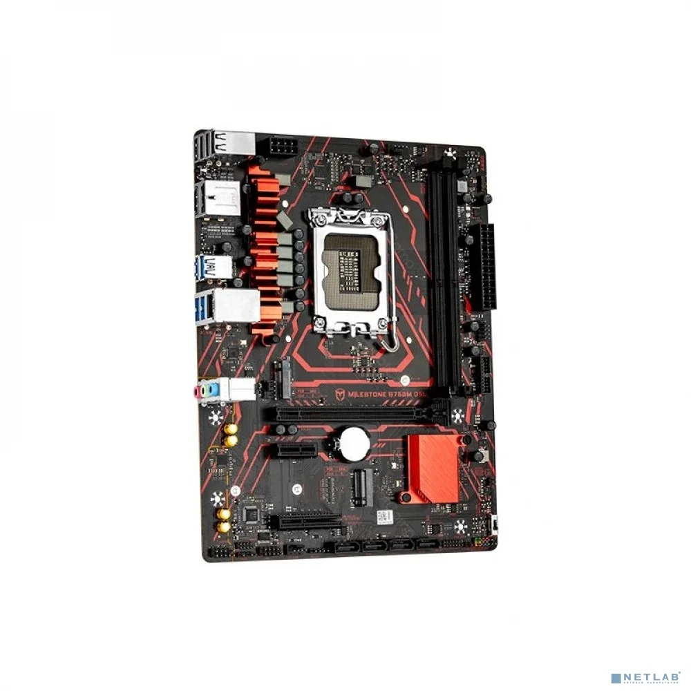 MAXSUN MS-Milestone B760M D5L V2 (Socket 1700, mATX, 2*DDR5(96Gb), DP/HDMI, 4*SATA3, 2*M.2, 1*PCIEx16/1*PCIEx4/1*PCIEx1, 4*USB 2.0, 4*USB 3.2 Gen1, LAN 1*2,5G, black-red, RTL)