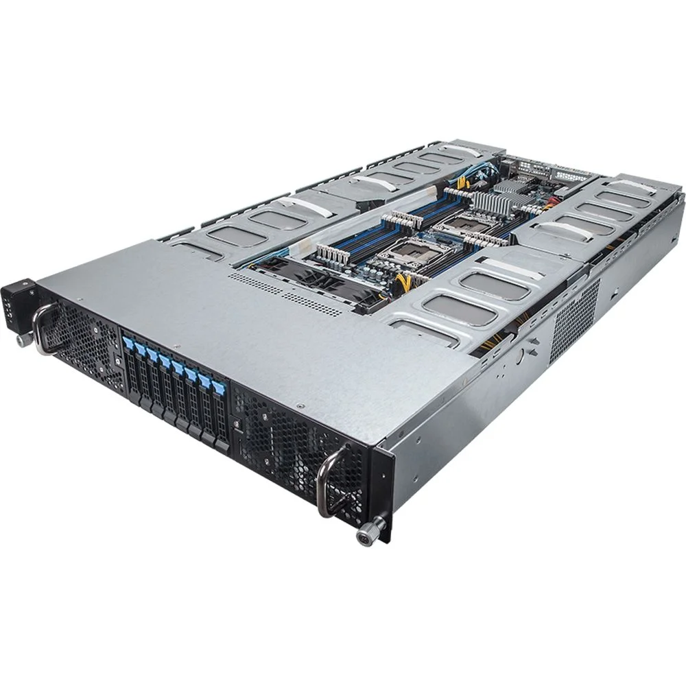 Платформа системного блока Gigabyte G250-G52 2U HPC Server - 8 x GPGPU Card Slots 2x E5-2600V4, 24 x RDIMM ECC DDR4 slots, 2 x GbE LAN «ports (Intel® I350-AM2), 8 x 2.5» hot-swappable HDD/SSD bays, 80 PLUS Platinum 2000W redundant PSU (1+1)»