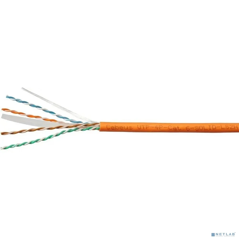 Cabeus UTP-4P-Cat.6-SOLID-LSZH Кабель витая пара UTP (U/UTP), категория 6, 4 пары 0,57мм (23 AWG), одножильный, LSZH (305 м) оранжевый