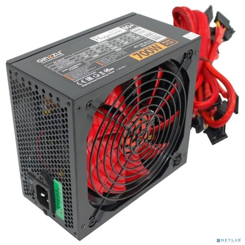 Повреждение упаковки Ginzzu PC700 14CM(Red) 80+ black,APFC,24+4p,2 PCI-E(6+2), 7*SATA, 4*IDE,оплетка, кабель питания,цветная коробка