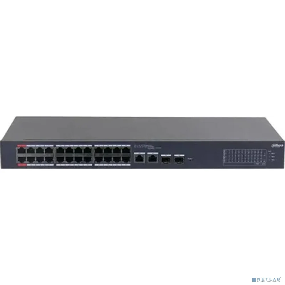 DAHUA DH-CS4226-24ET-240 24-портовый облачный управляемый коммутатор с PoE, 24xRJ45 100Mb, 2хКомбо SFP/RJ45 1Gb, суммарно 240Вт, коммутация 8.8 Гбит/с, MAC-таблица 8К