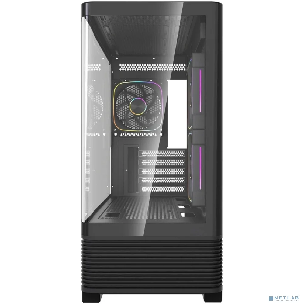 Powercase Корпус Vision Micro M6B, Curved Glass, Type-C, 3x 120mm ARGB PWM Fan, чёрный, mATX (CVMM6B-A3)
