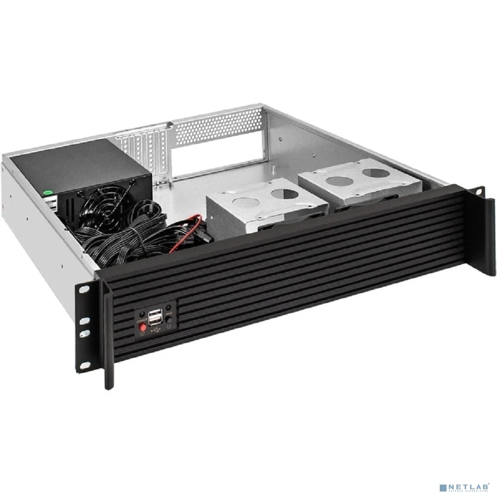 Exegate EX298515RUS Серверный корпус ExeGate Pro 2U400-04AL <RM 19", высота 2U, глубина 400, передняя панель - алюминий, БП 800RADS, 2*USB>