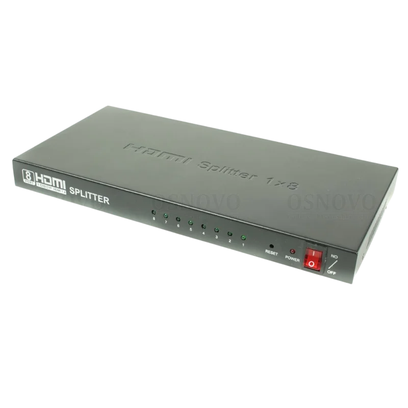 Разветвитель HDMI OSNOVO D-Hi1081 Разветвитель сигнала HDMI (1вх./8вых.). Максимальное разрешение 4K2K(30Гц). Поддержка 3D и HDCP. Скорость передачи данных до 10,2Гбит/с.Вх.- HDMI(A)/Роз.2,1х5мм(DC5V). Вых.- HDMI(A)x8