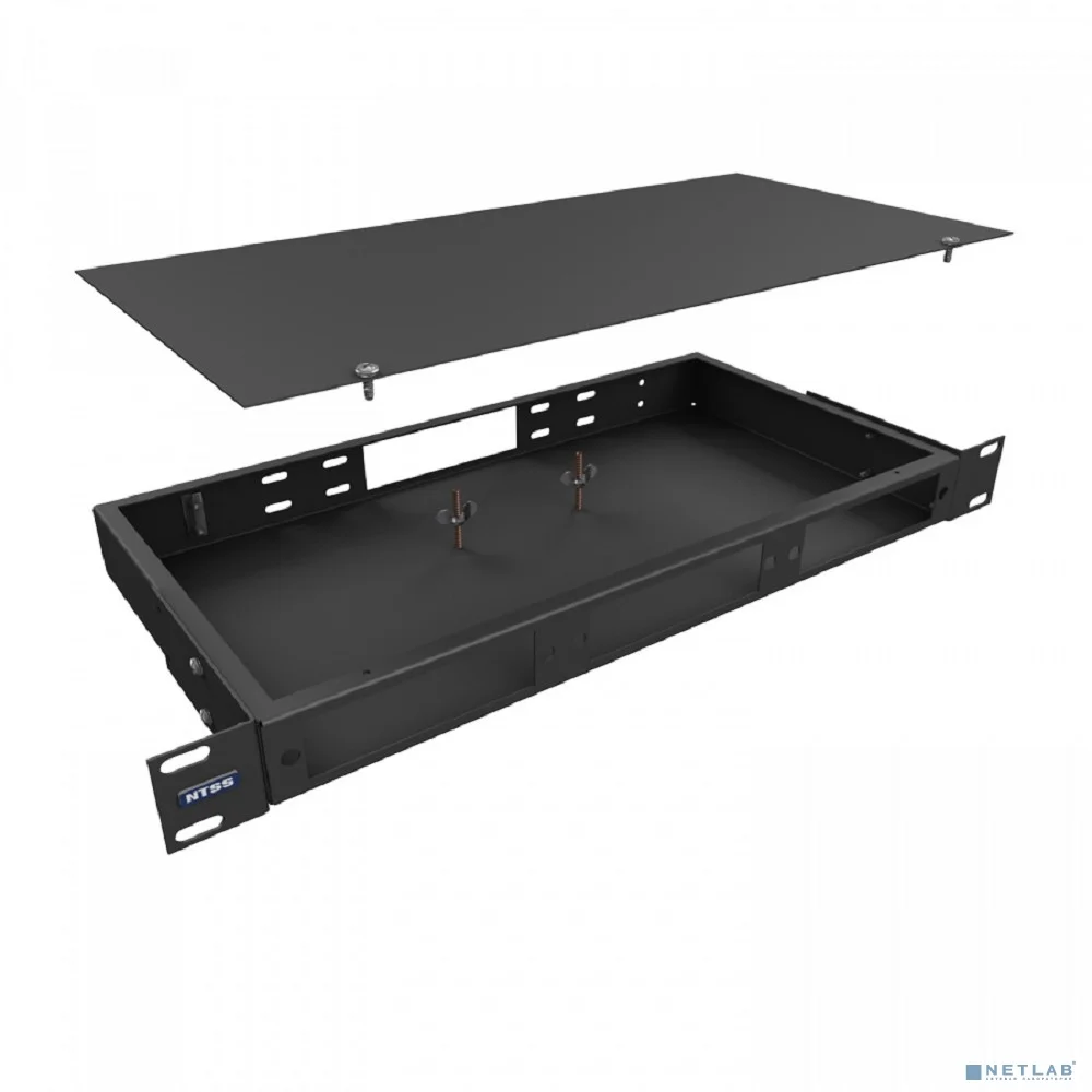 NTSS Кросс NTSS оптический 19'' укомплектованный 1U, 12 портов SC/UPC, 9/125 мкм (планки, сплайс-кассета, пигтейлы, КДЗС, адаптеры) черный RAL 9005 NTSS-RFOB-1U-12-SC/U-9-SP1.5G1AY-BL