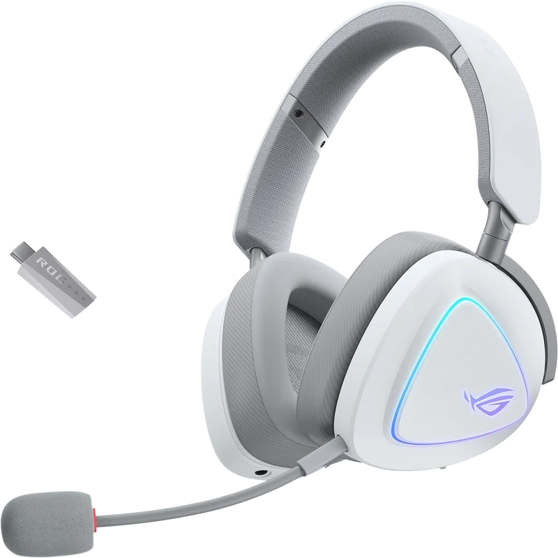 Гарнитура ASUS ROG DELTA II, 2.4GHz, Bluetooth,3.5mm, 315g, 20Hz~20kHz, RGB Lighting, Moonlight White