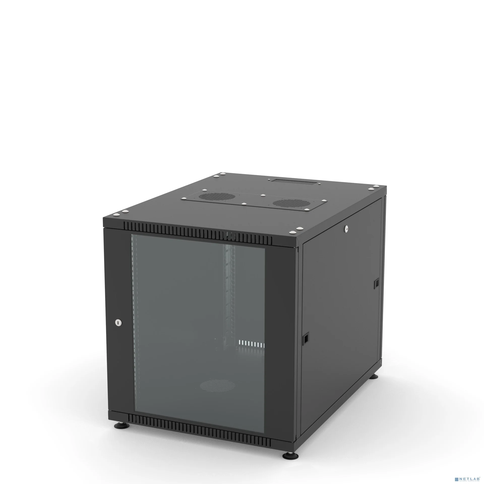 Шкаф напольный 19", 12U Filum FL-NT-1268GM1M-BK NETWORK (ШхГхВ) 600x800x623 мм, двери: стеклянная/сплошная металл, цвет черный RAL9005