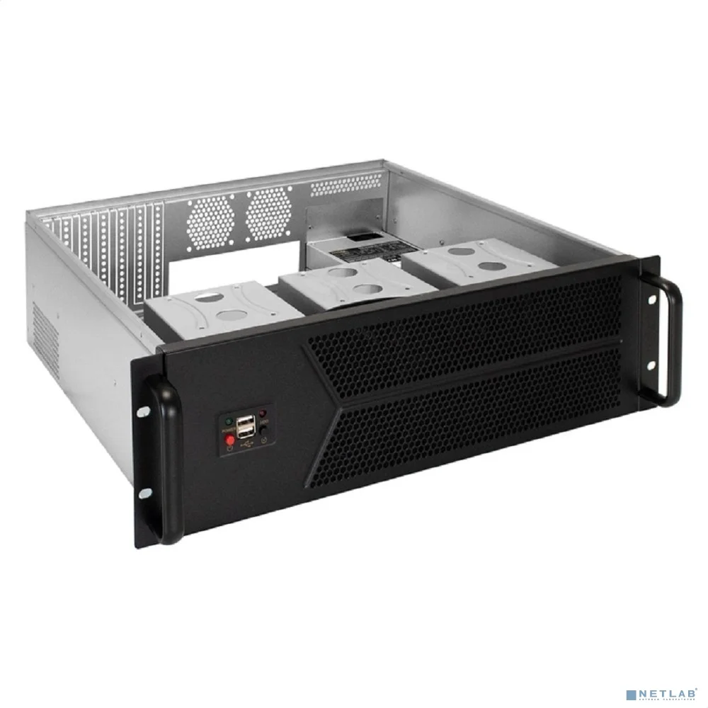 Exegate EX298414RUS Серверный корпус ExeGate Pro 3U450-12 <RM 19", высота 3U, глубина 450, БП 2U-1080ADS, 2*USB>