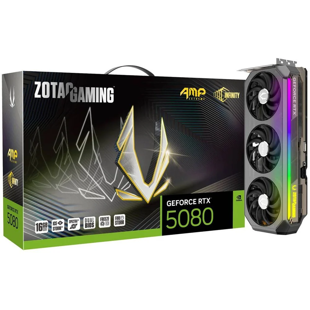 Видеокарта Zotac RTX5080 AMP EXTREME INFINITY 16GB GDDR7 256 3xDP HDMI 3FAN PREMIUM PACK
