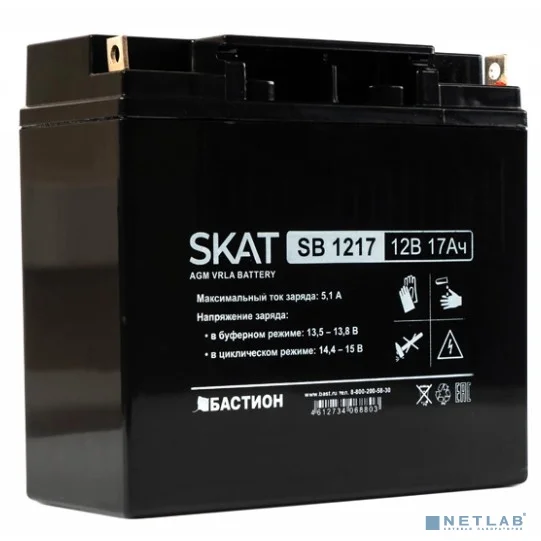 АКБ БАСТИОН SKAT SB 1217 AGM 12V 17Ач I зар.5,1А, B1 (под болт М5), гарантия 18 мес (2536) ШхВхГ 76х181х167