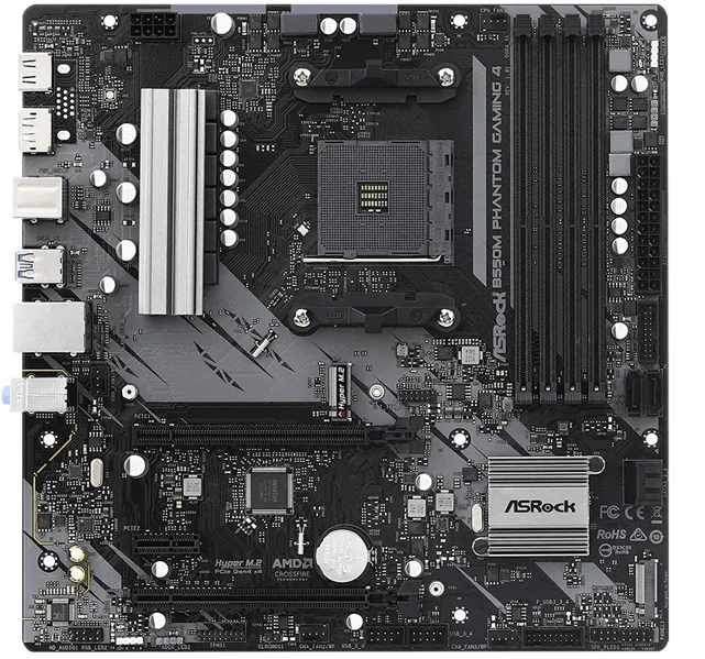 Материнская плата ASROCK B550M PHANTOM GAMING 4, AM4, B550, 4*DDR4, 4*SATA, 2*M.2, 4*USB 3.2, 2*USB 2.0, 6*PCIx16, 1*PCIx1, 1*M.2 (Key E), DP+HDMI, mATX