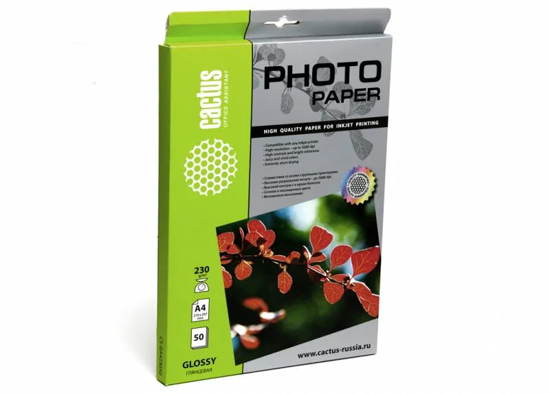 Cactus CS-GA423050ED Фотобумага A4/230г/м2/50л./белый глянцевое для струйной печати